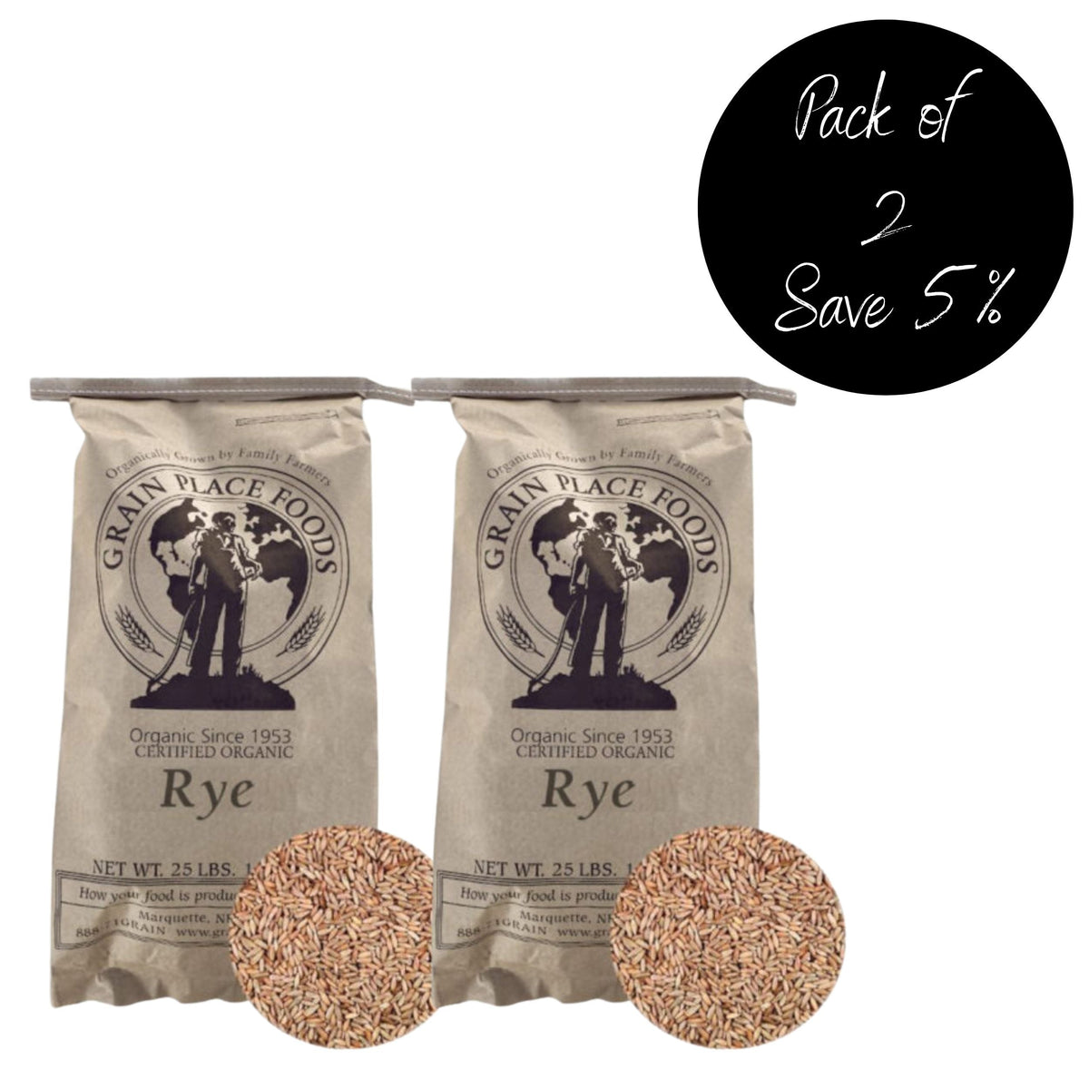 Organic Rye | 25 lb | Pack of 2 | Non-GMO | Grain Place Foods