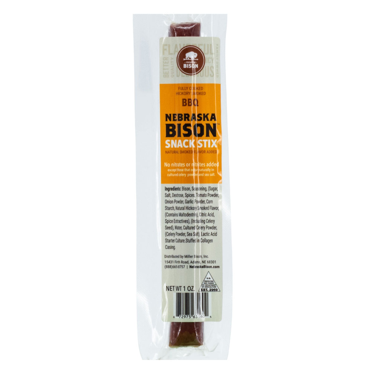 Bison BBQ Meat Stick | 1 oz | Pack of 12 | Nebraska Bison