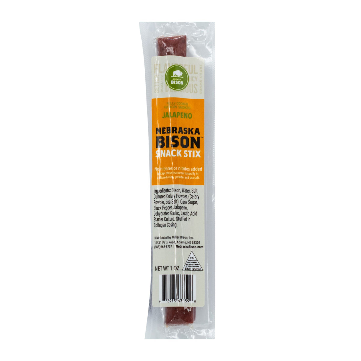 Bison Jalapeno Meat Stick | Pack of 12 | 1 oz | Nebraska Bison