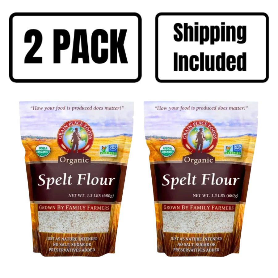 Organic Spelt Flour | Pack of 2 | 1.5 lb | Non-GMO | Shipping Included | Grain Place Foods