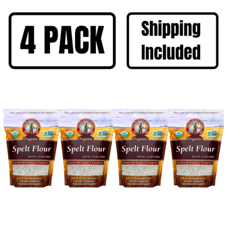 Organic Spelt Flour | Pack of 4 | 1.5 lb | Non-GMO | Shipping Included | Grain Place Foods