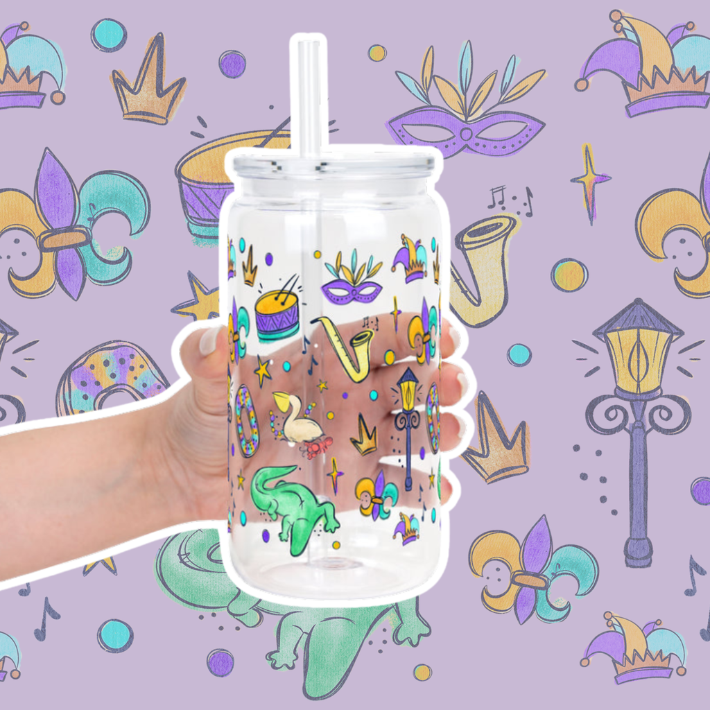 Balloon Dog Mardi Gras Glass Cups
