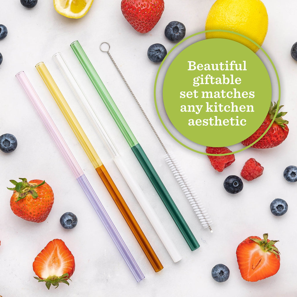 Two-Toned Juice and Smoothie Glass Straws, Set of 4