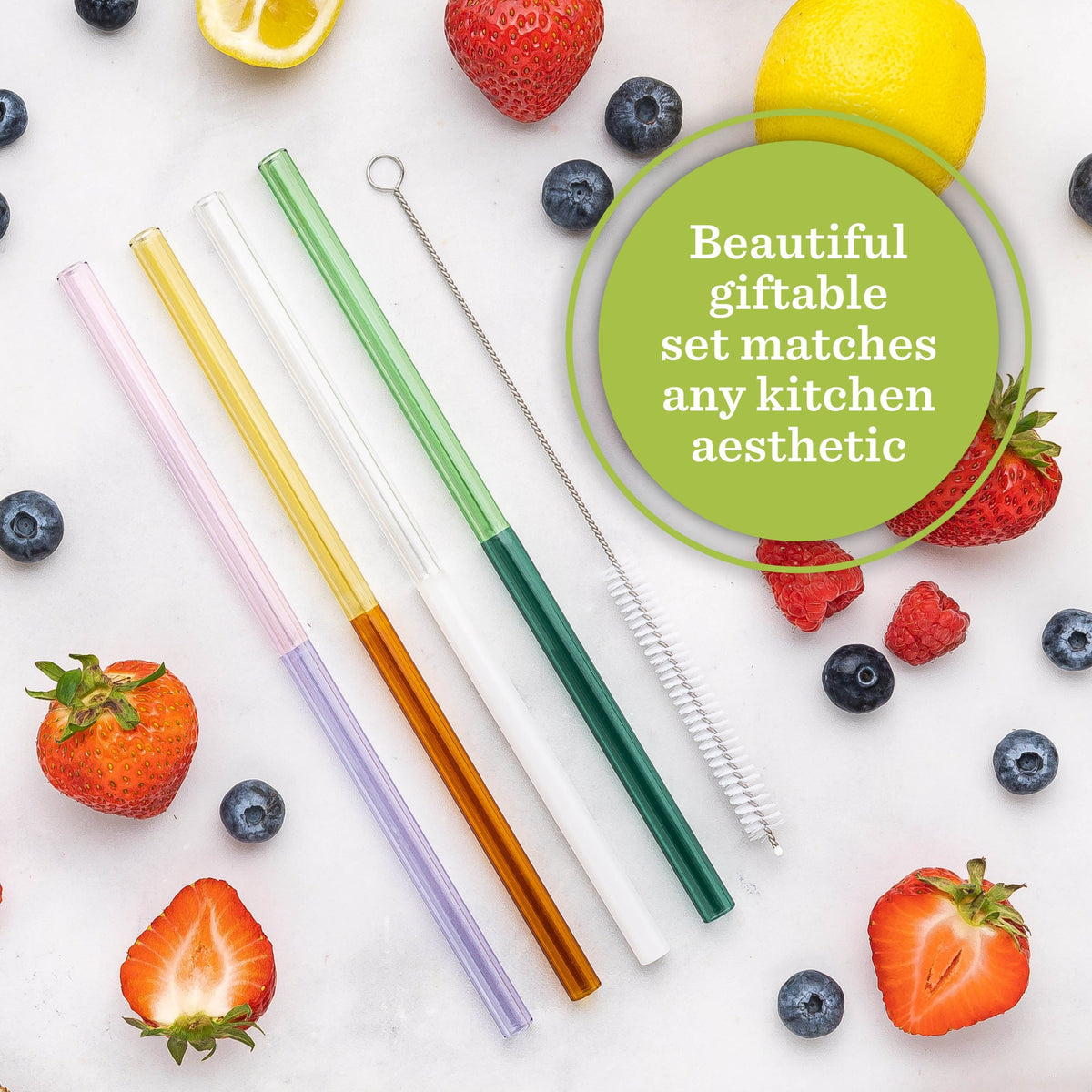 Two-Toned Juice and Smoothie Glass Straws, Set of 4