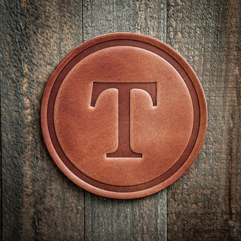 T Monogram Letter Leather Coaster