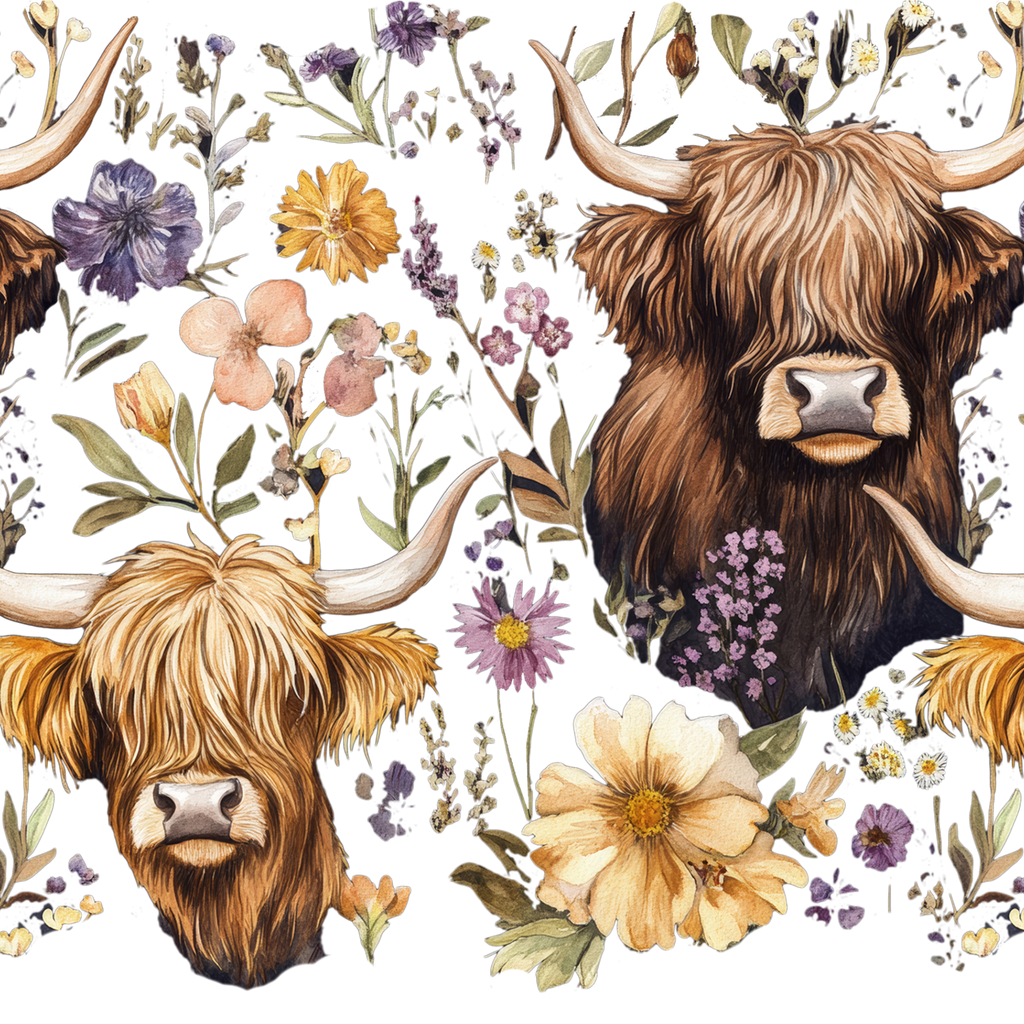 Wildflower Highland Cow Glass Cups