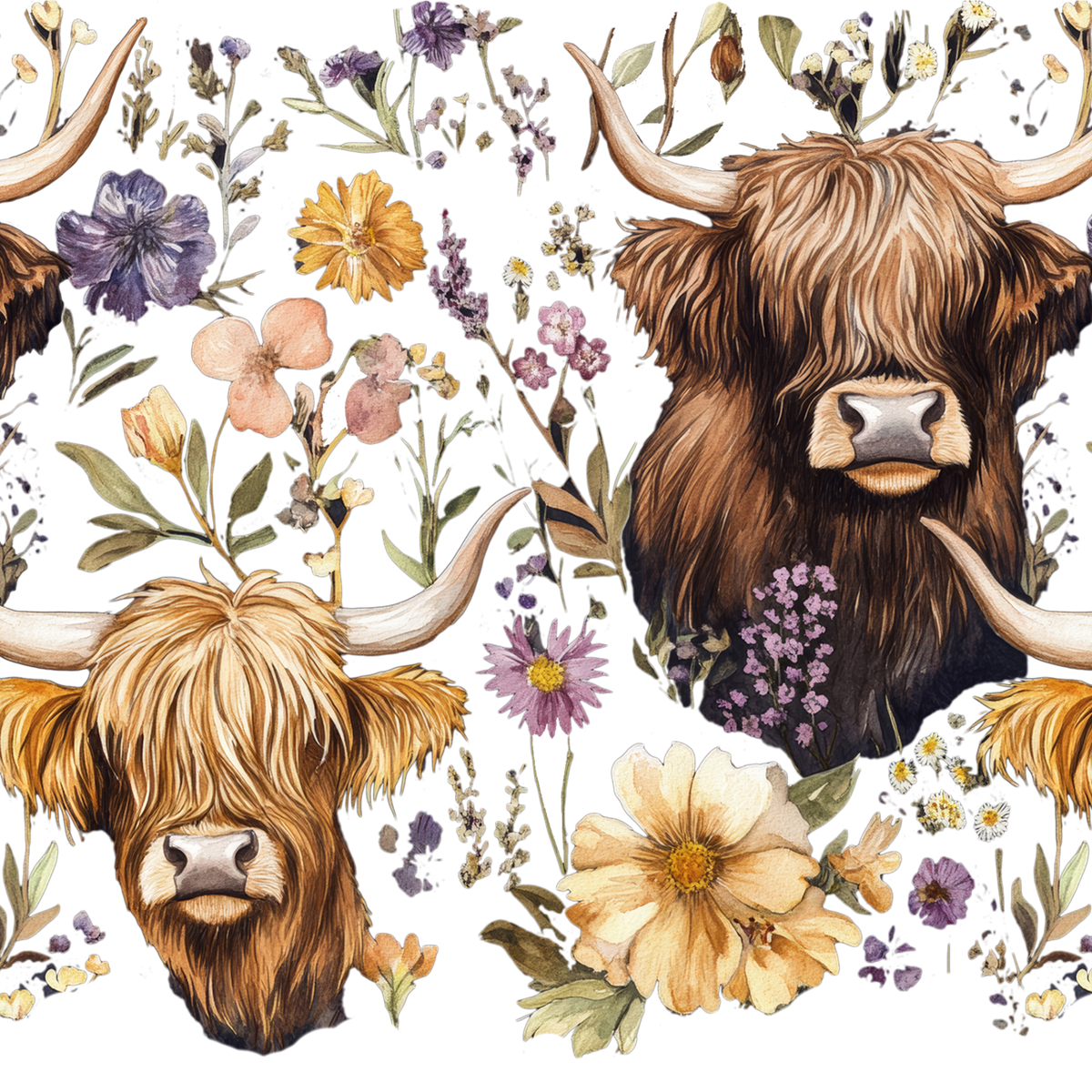 Wildflower Highland Cow Glass Cups