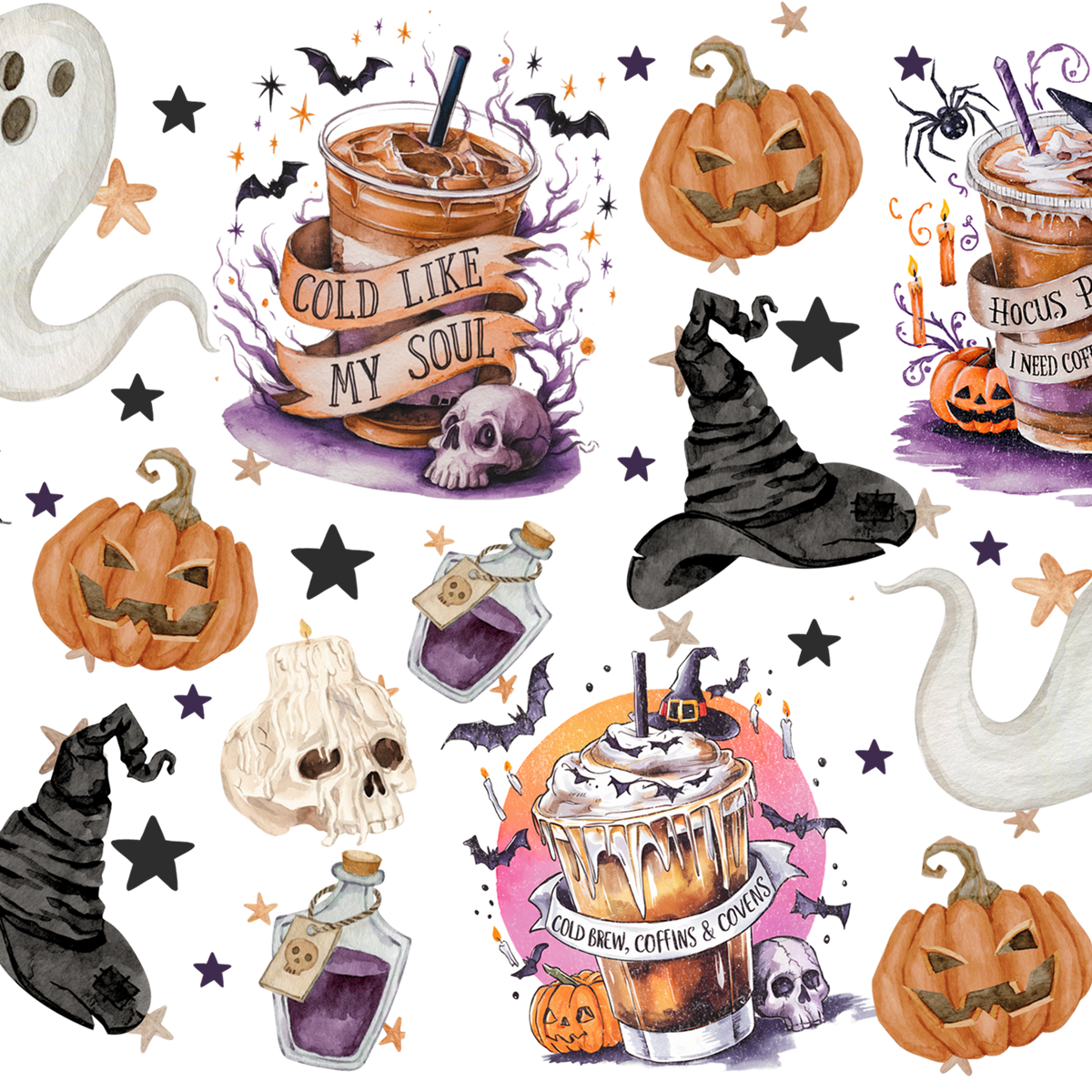 Halloween Fall Coffees Glass Cups