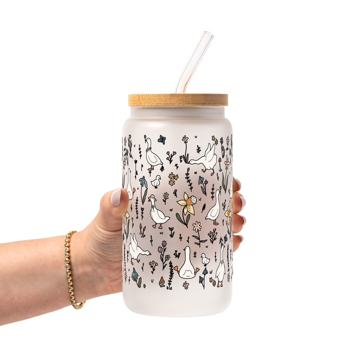 Spring Garden Geese Glass Cups