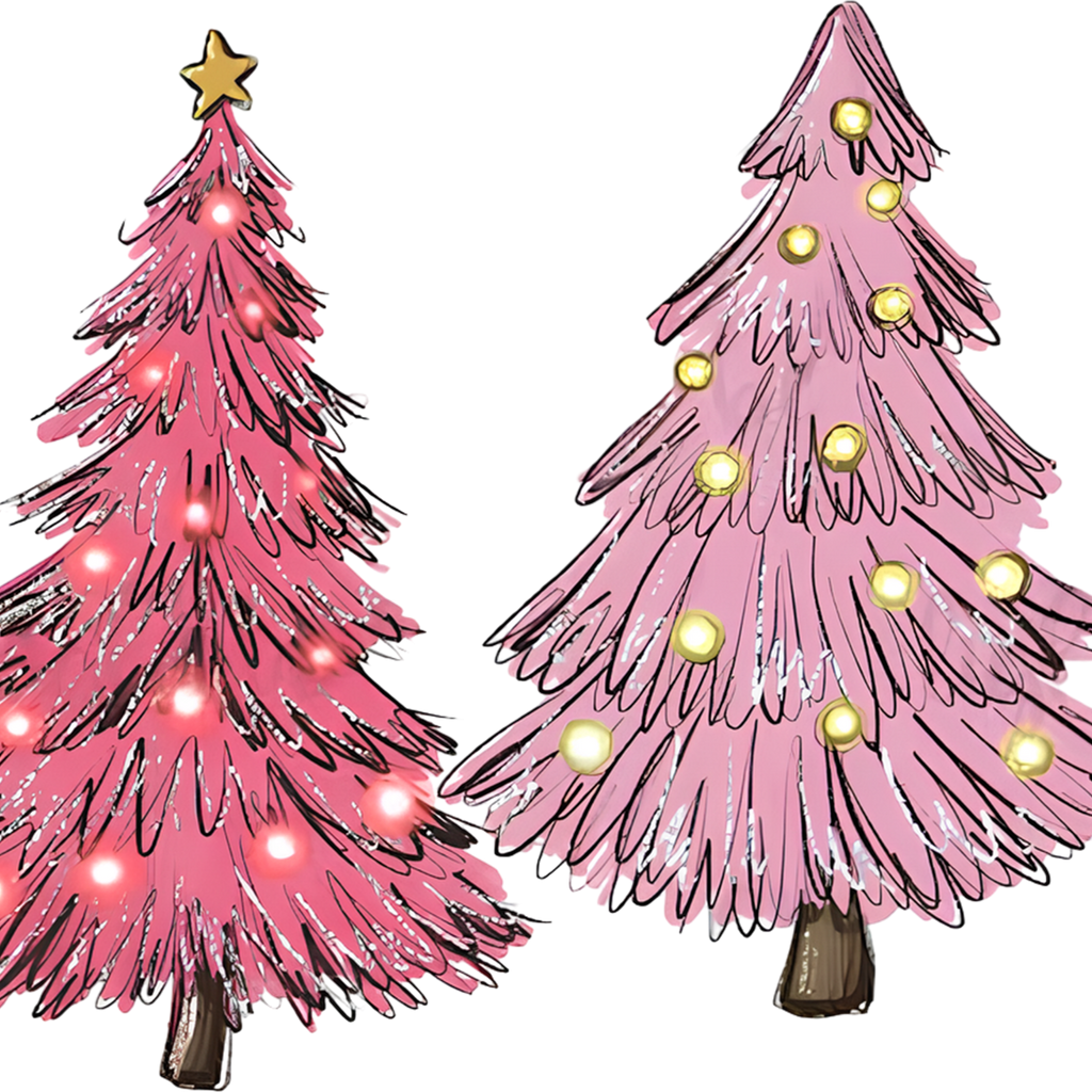 Pink Christmas Trees Glass Cups