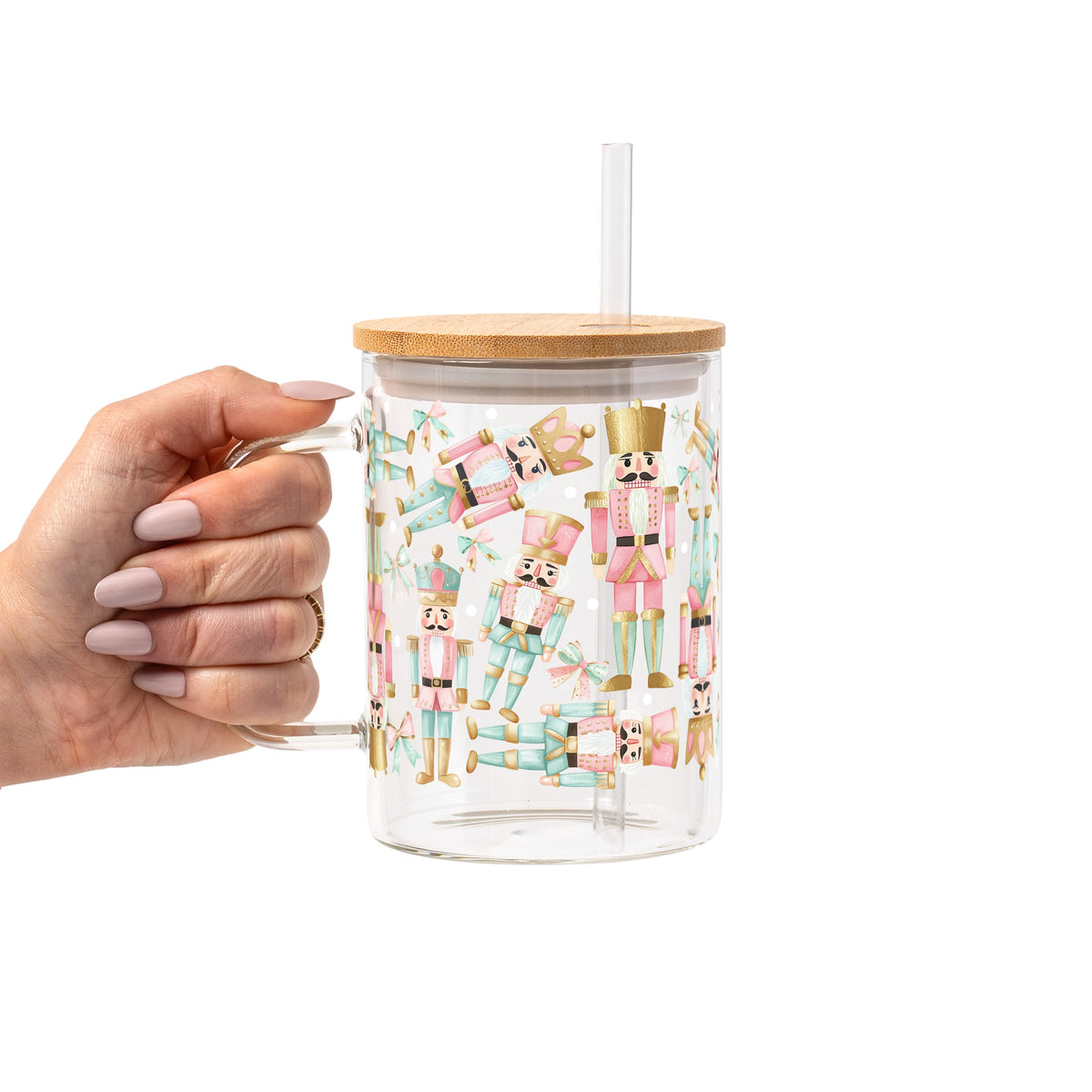 Pink Nutcracker Christmas Glass Cups