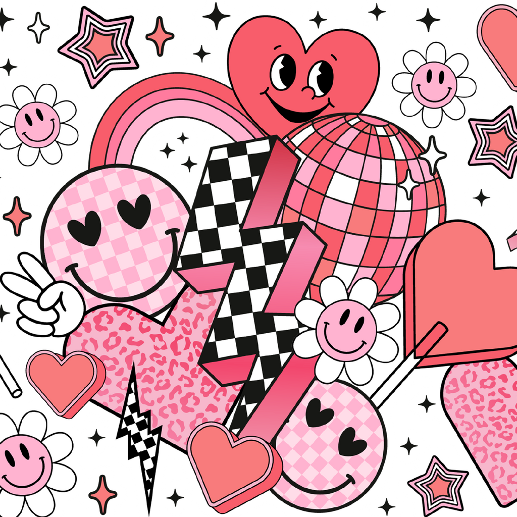 Retro Valentine Smiley Heart Glass Cups