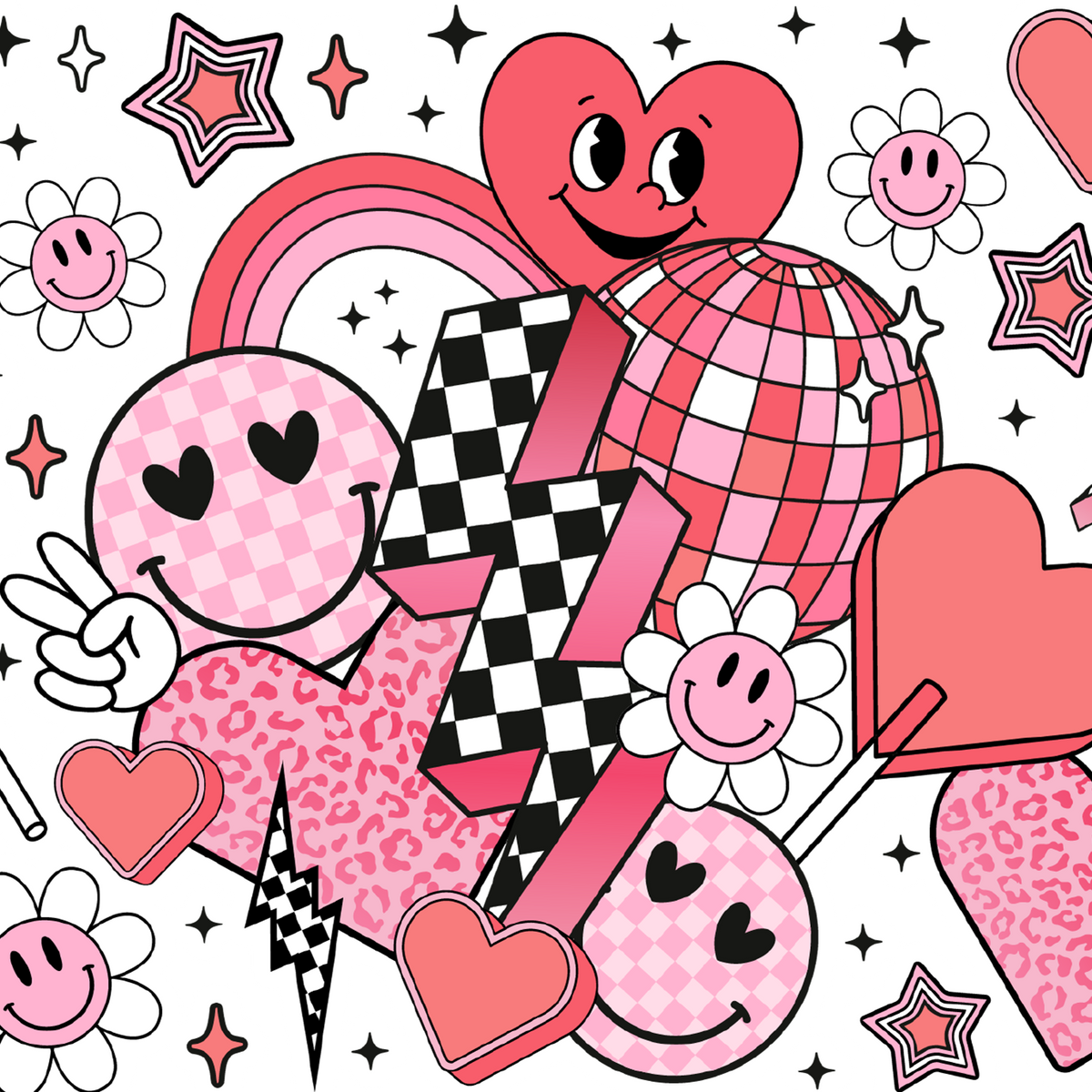 Retro Valentine Smiley Heart Glass Cups