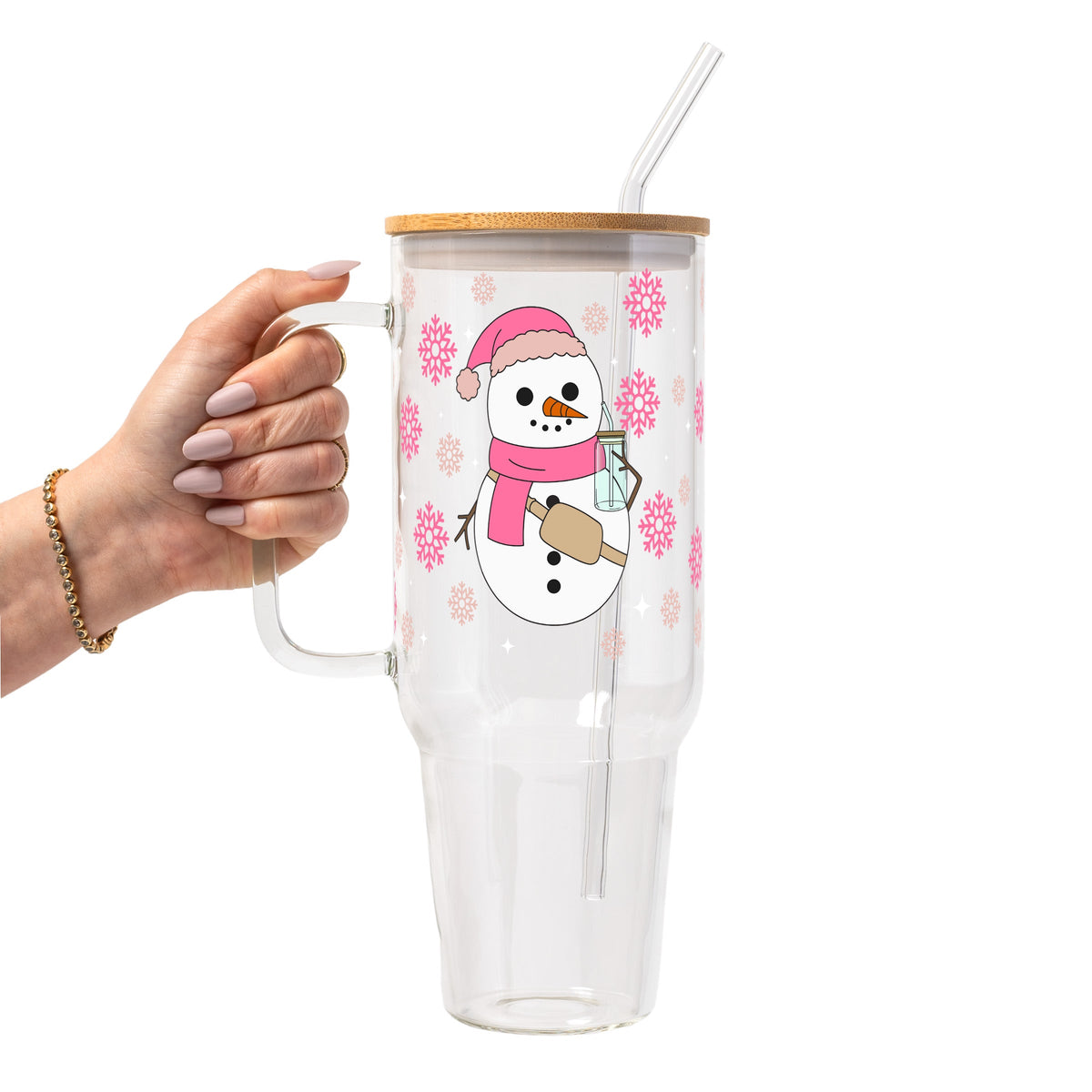 Boujee Pink Snowman Glass Cups