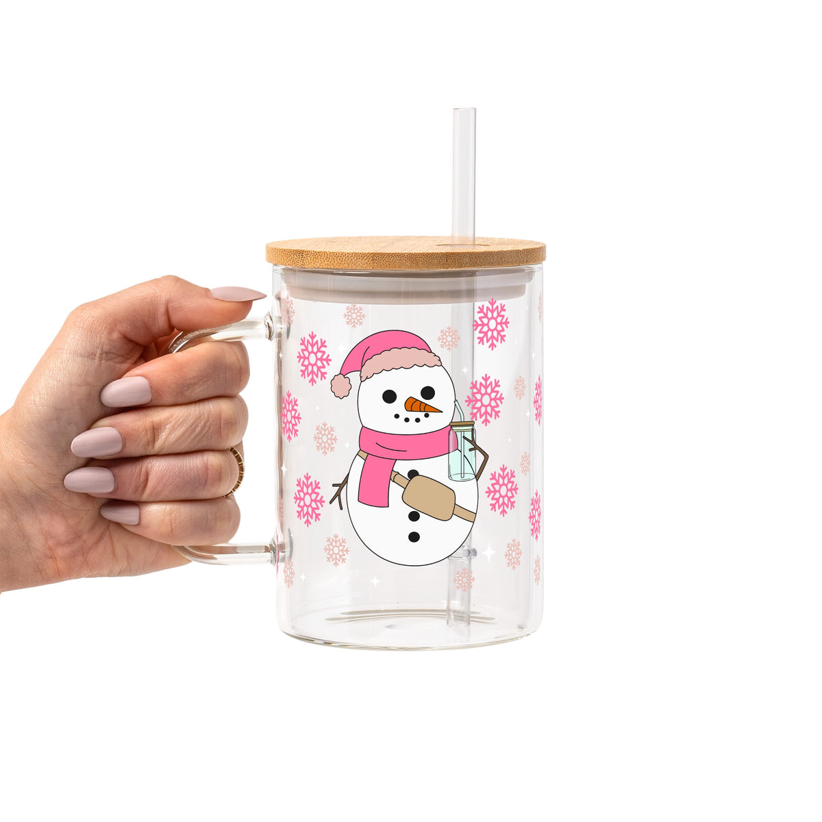 Boujee Pink Snowman Glass Cups