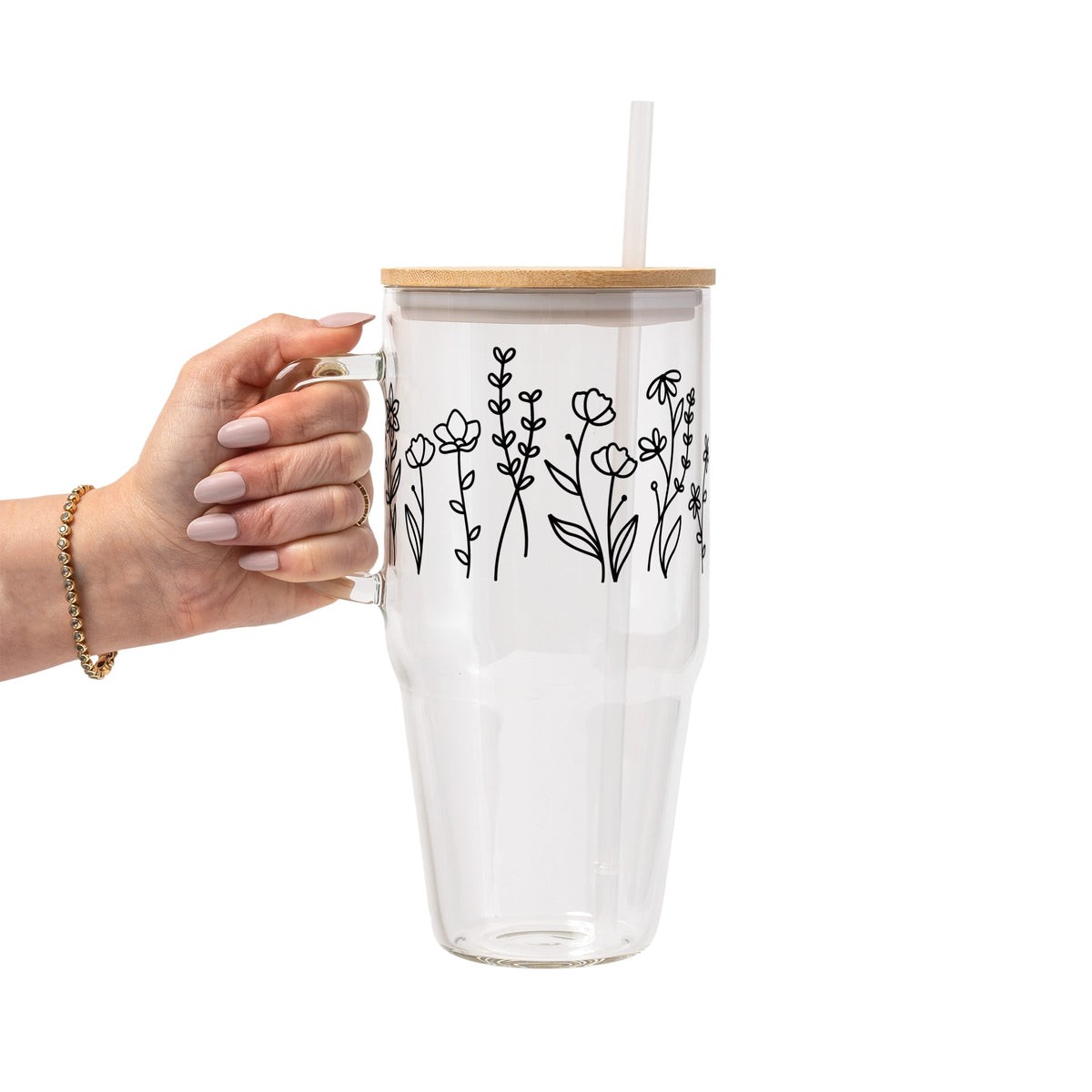 Black Wildflower Glass Cups