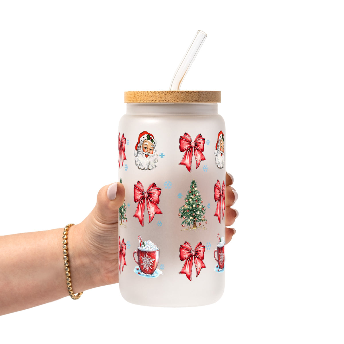 Christmas Bow Clause Glass Cups