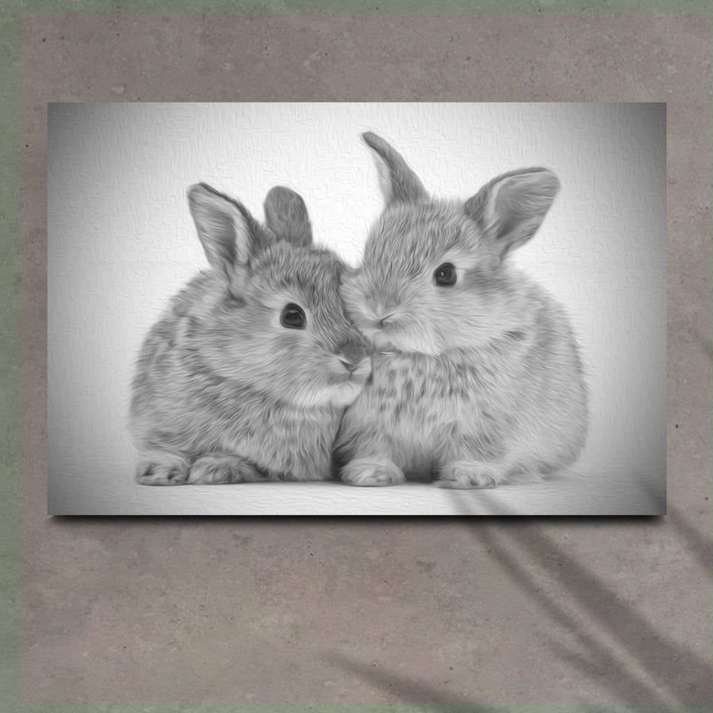Gray Rabbits Sketch Canvas Wall Art