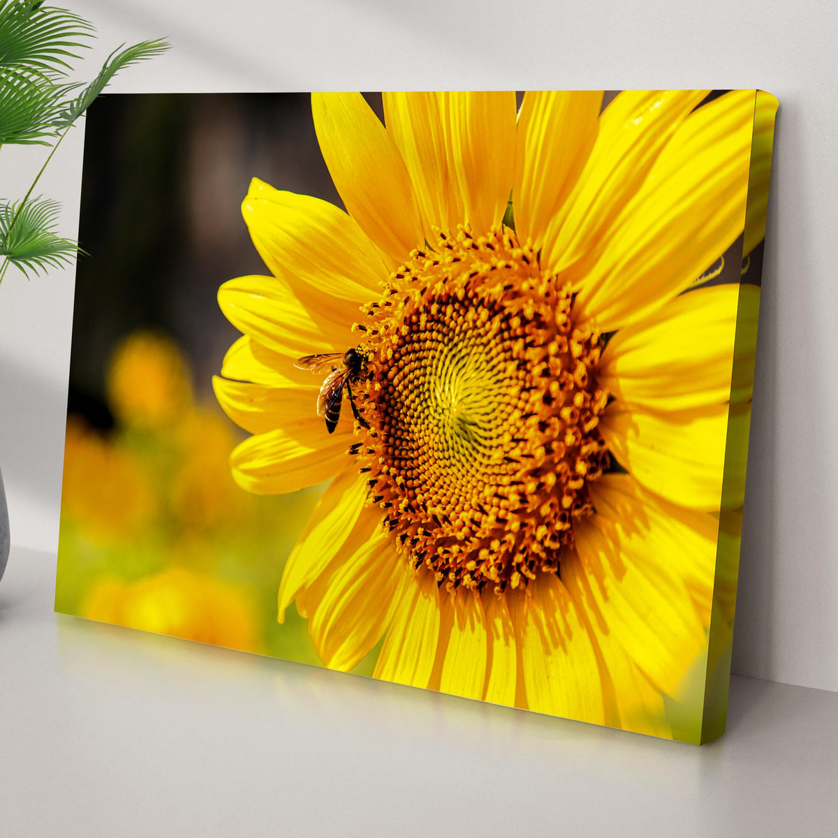 Bee On Sunflower Canvas Wall Art
