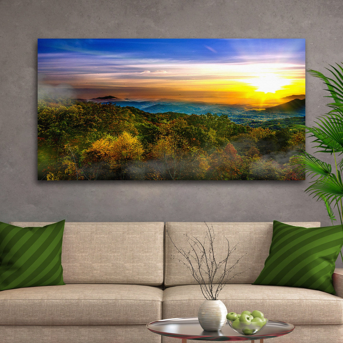 Foggy Mountain At Sunrise Canvas Wall Art