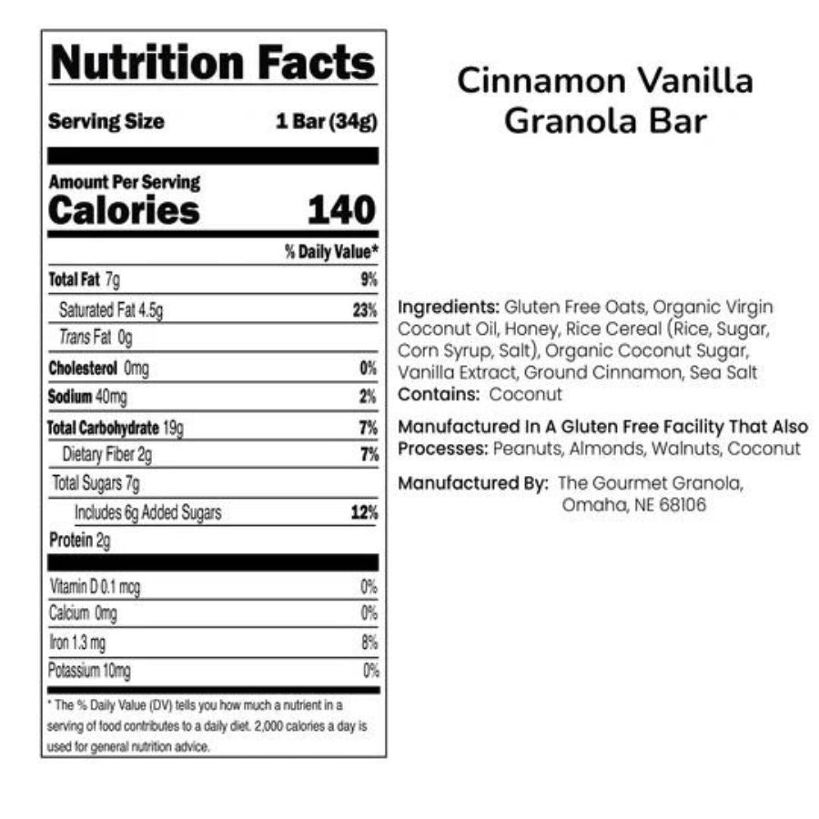 Cinnamon Vanilla Granola Bars | Pack of 12 | Gluten, Dairy, & Soy Free | The Gourmet Granola