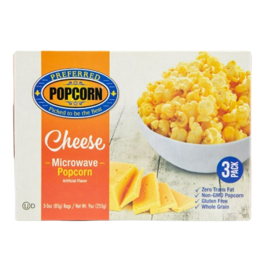SALE CLOSE DATED | Cheese Flavored Microwave Popcorn | Box of 3 | Preferred Popcorn