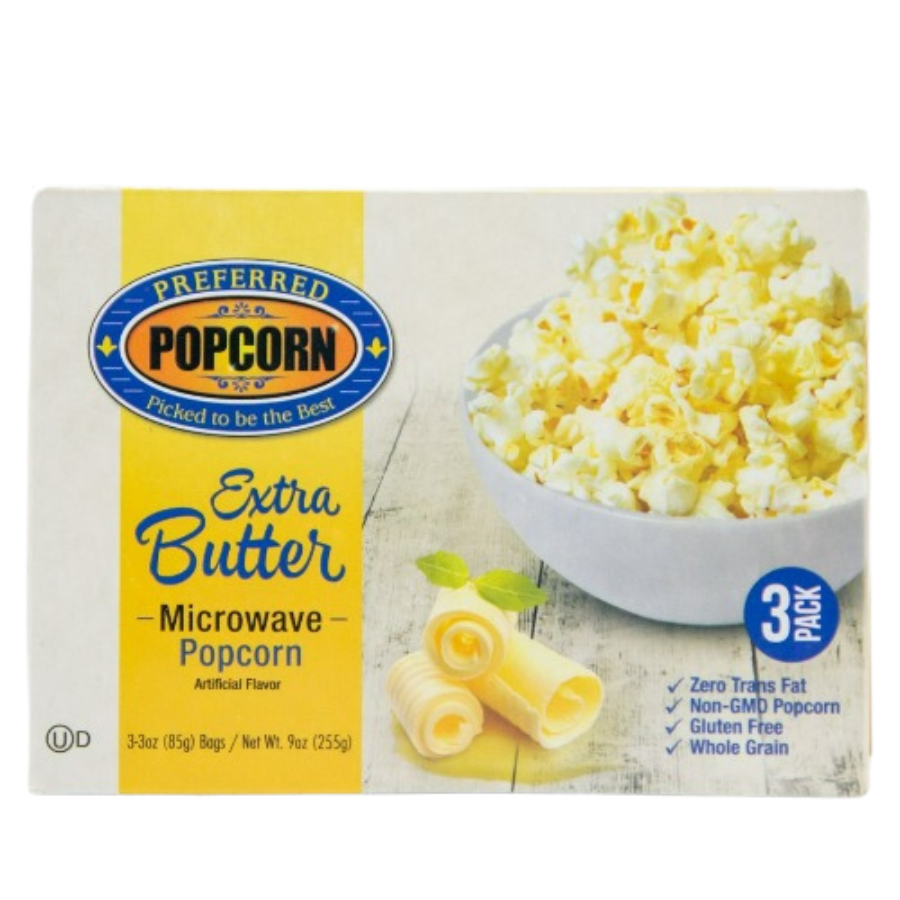 Extra Butter Flavored Microwave Popcorn | Pack of 3 Boxes | Preferred Popcorn