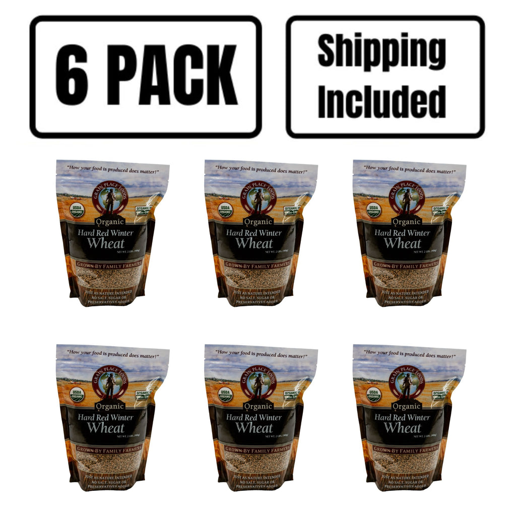Organic Hard Red Winter Wheat | 2 lb | Pack of 6 | Non-GMO | Shipping Included | Grain Place Foods