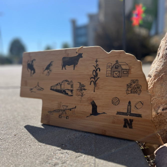 Nebraska Themed Cutting Board | 16" x 9" x 1" | RCK Creations & More