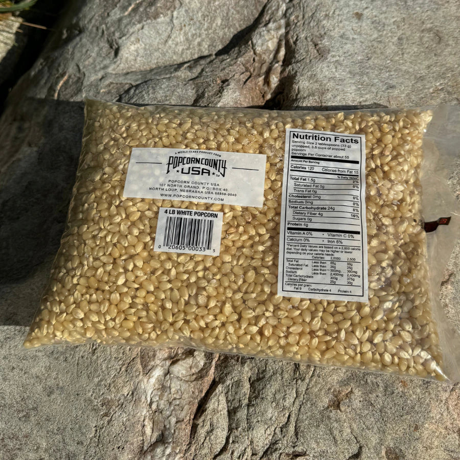 White Un-Popped Popcorn Kernels | 4 lb | Non-GMO | Popcorn County USA | North Loup Valley