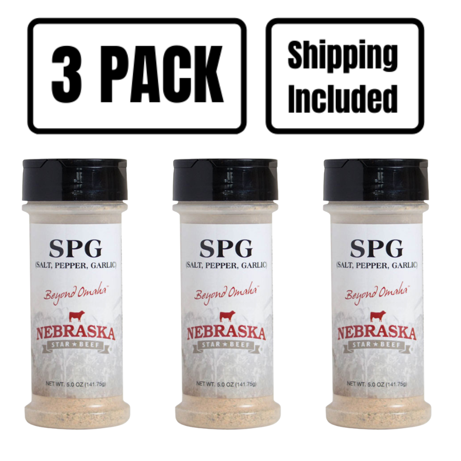 Salt, Pepper, Garlic Seasoning | Pack of 3 | 5 oz | Shipping Included | Nebraska Star Beef