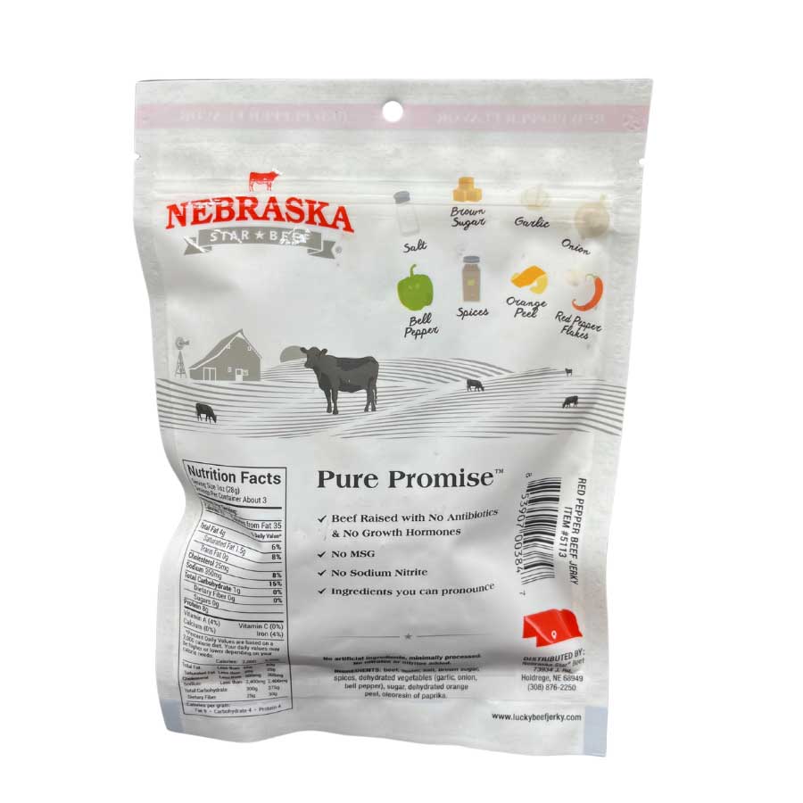 Red Pepper Beef Jerky | Pack of 12 | 3 oz | Nebraska Star Beef