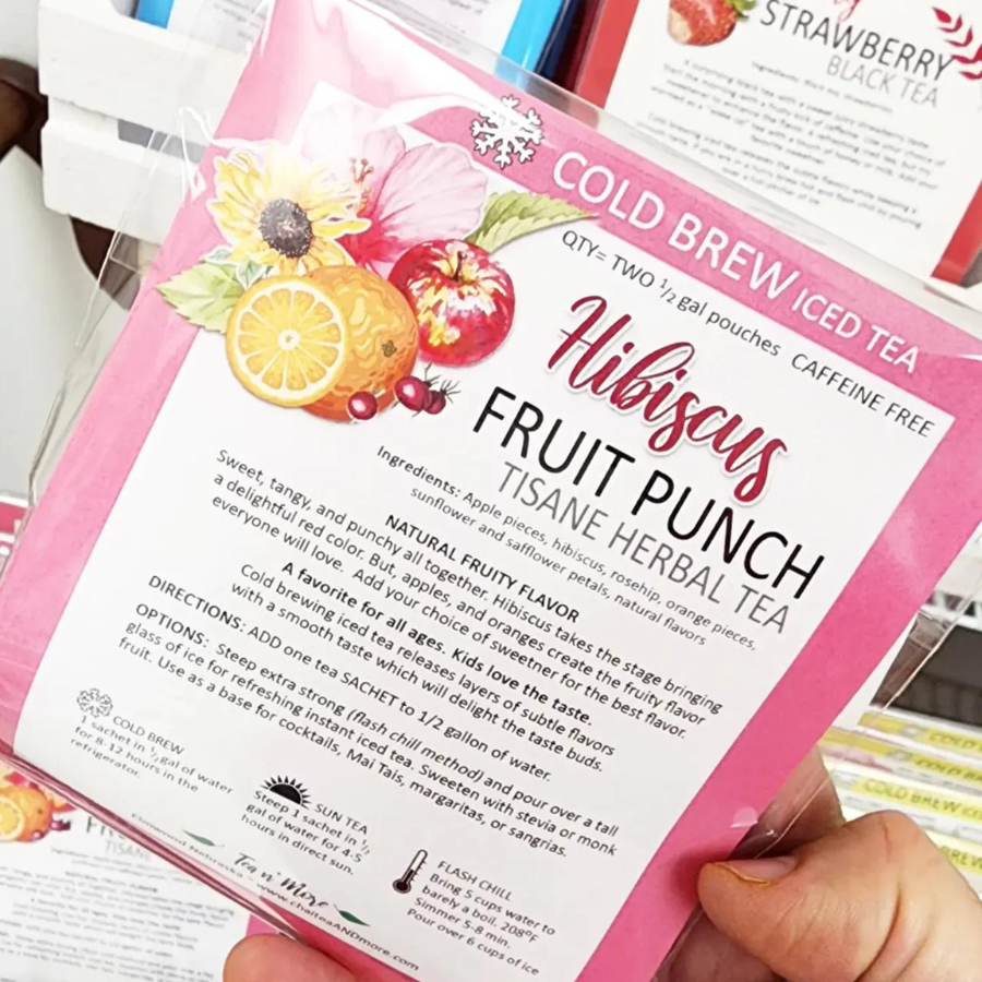Hibiscus Fruit Punch Cold Brew Decaffeinated Herbal Tea | 2 Half Gallon Bags | Tea n More