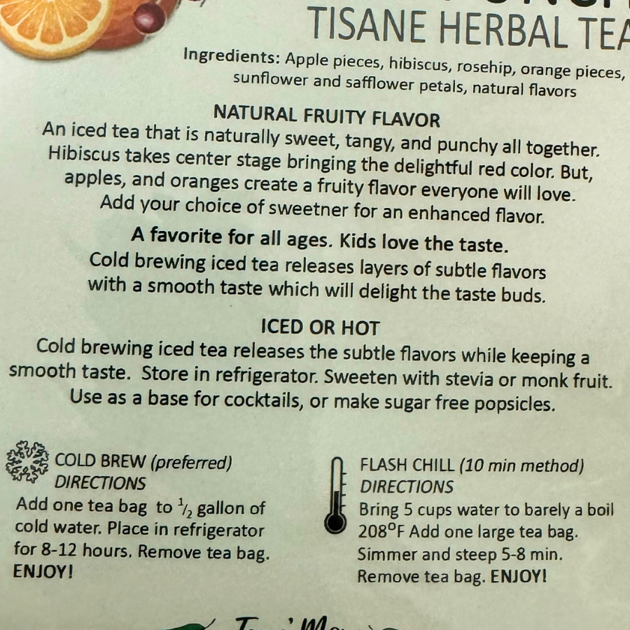 Hibiscus Fruit Punch Cold Brew Decaffeinated Herbal Tea | 2 Half Gallon Bags | Tea n More