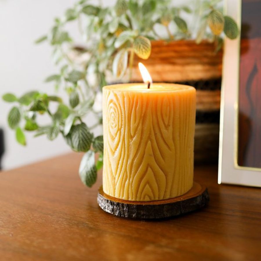 Bees Wax Candle With Wooden Base | 12 oz | Buzz Savories, LLC