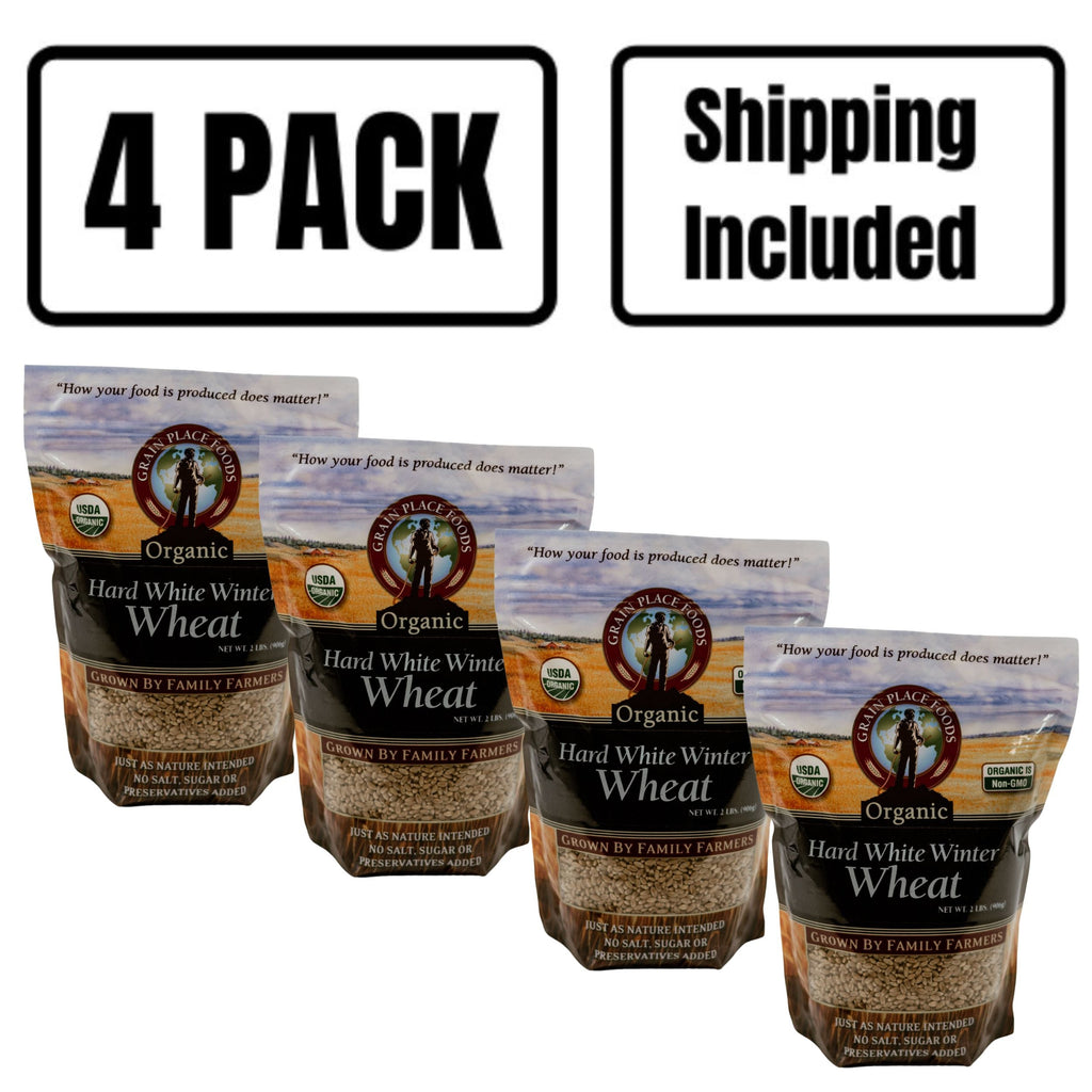 Organic Hard White Winter Wheat | 2 lb | Pack of 4 | Non-GMO | Shipping Included | Grain Place Foods