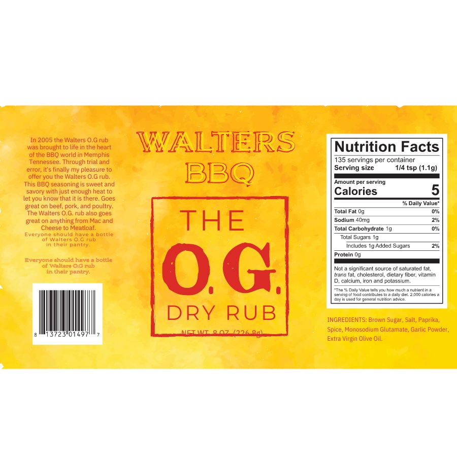Walters BBQ The O.G. Dry Rub | 8 oz | Walters BBQ Rub