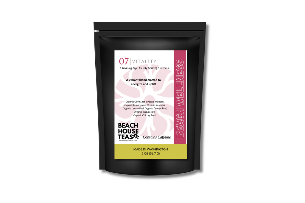 Beach House Teas package with '07 Vitality' on a white background