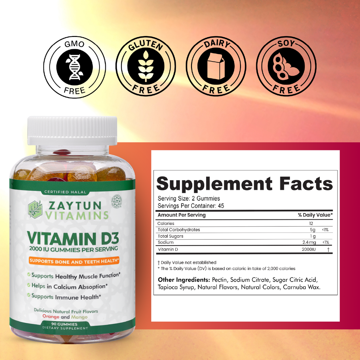 Halal Vitamin D3 2000IU Gummies (3Pack)