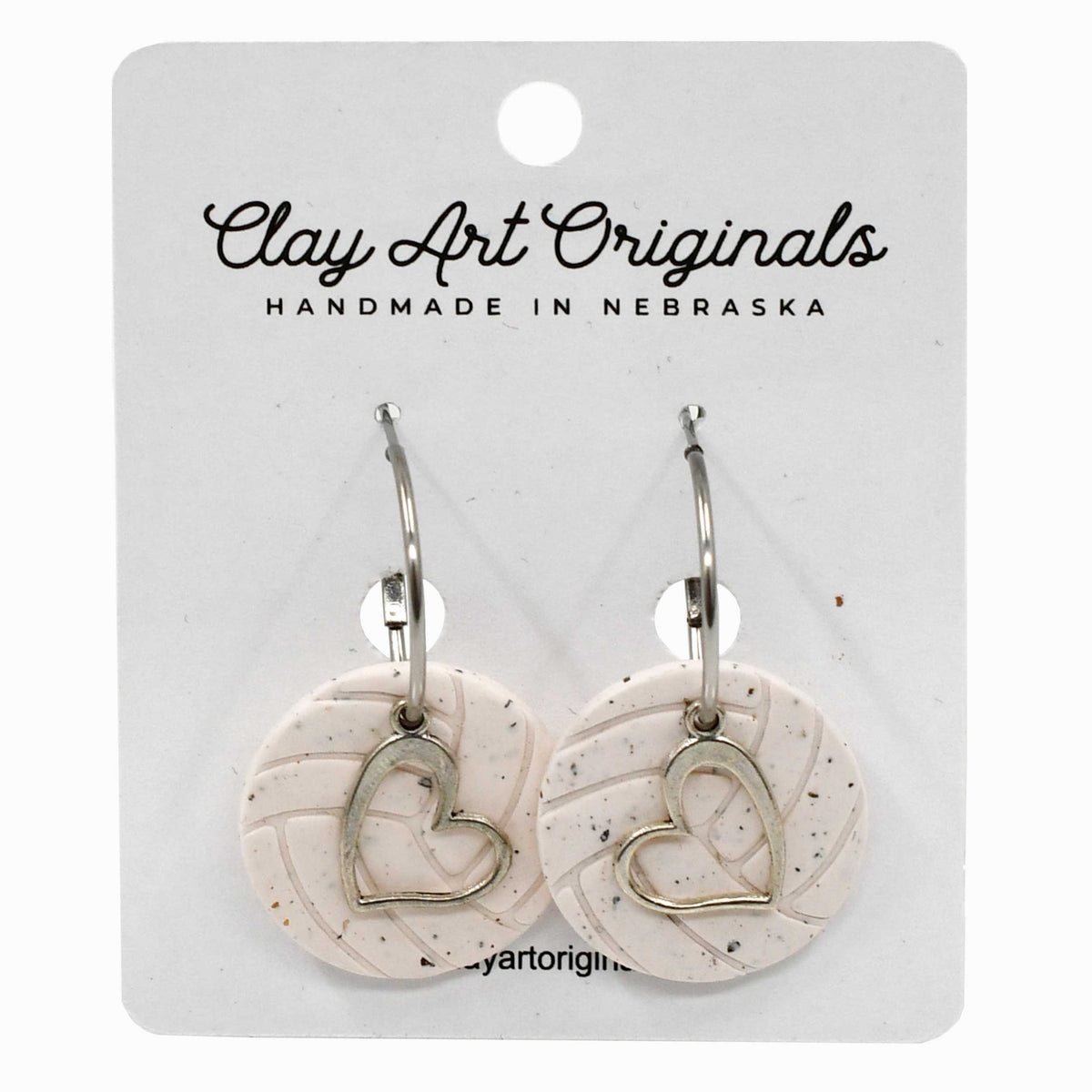 Volleyball Hoop with Heart Charm Polymer Clay Earrings | Clay Art Originals
