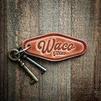 Waco Texas Script Leather Keychain Motel Style