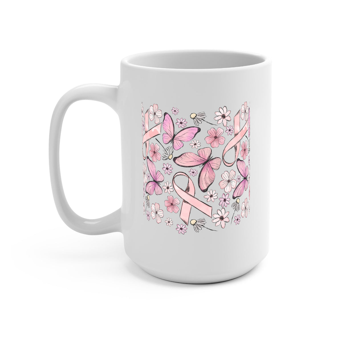 Breast Cancer Awareness Pink Ribbon Glass Cups