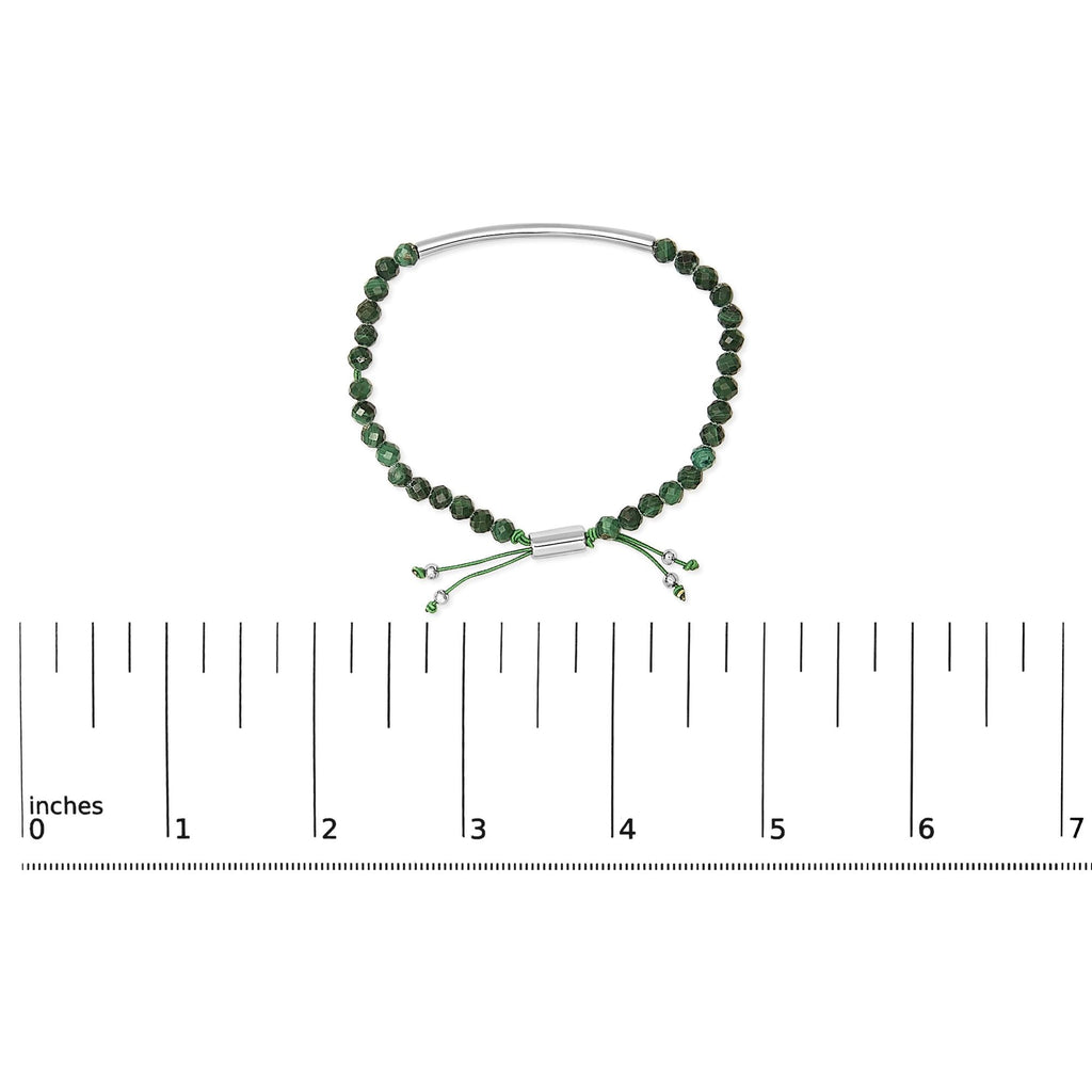 Sterling Silver Malachite Bead Station Bracelet with Bolo Clasp