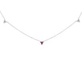 14K White Gold 1/5 Cttw Diamond and Ruby Tri Station Necklace