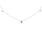 14K White Gold 1/5 Cttw Diamond and Ruby Tri Station Necklace