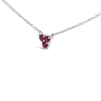 14K White Gold 1/5 Cttw Diamond and Ruby Tri Station Necklace
