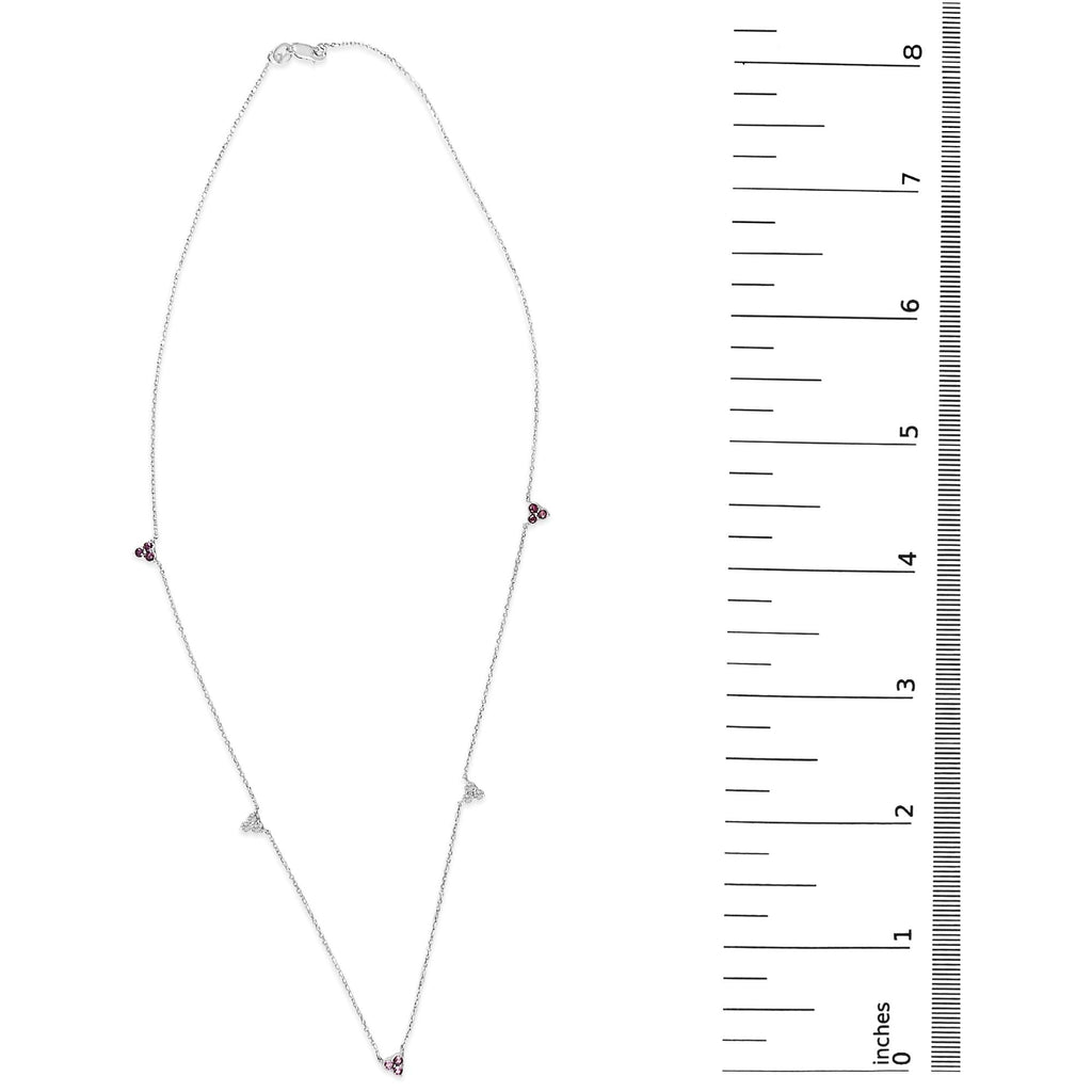 14K White Gold 1/5 Cttw Diamond and Ruby Tri Station Necklace