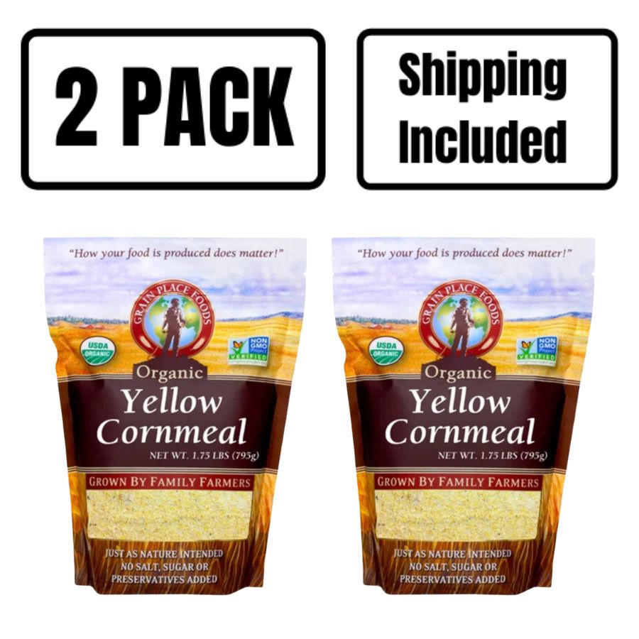 Organic Yellow Cornmeal | Pack of 2 | 1.75 lb | Non-GMO | Shipping Included | Grain Place Foods