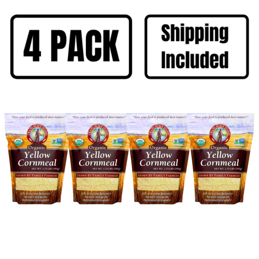 Organic Yellow Cornmeal | Pack of 4 | 1.75 lb | Non-GMO | Shipping Included | Grain Place Foods