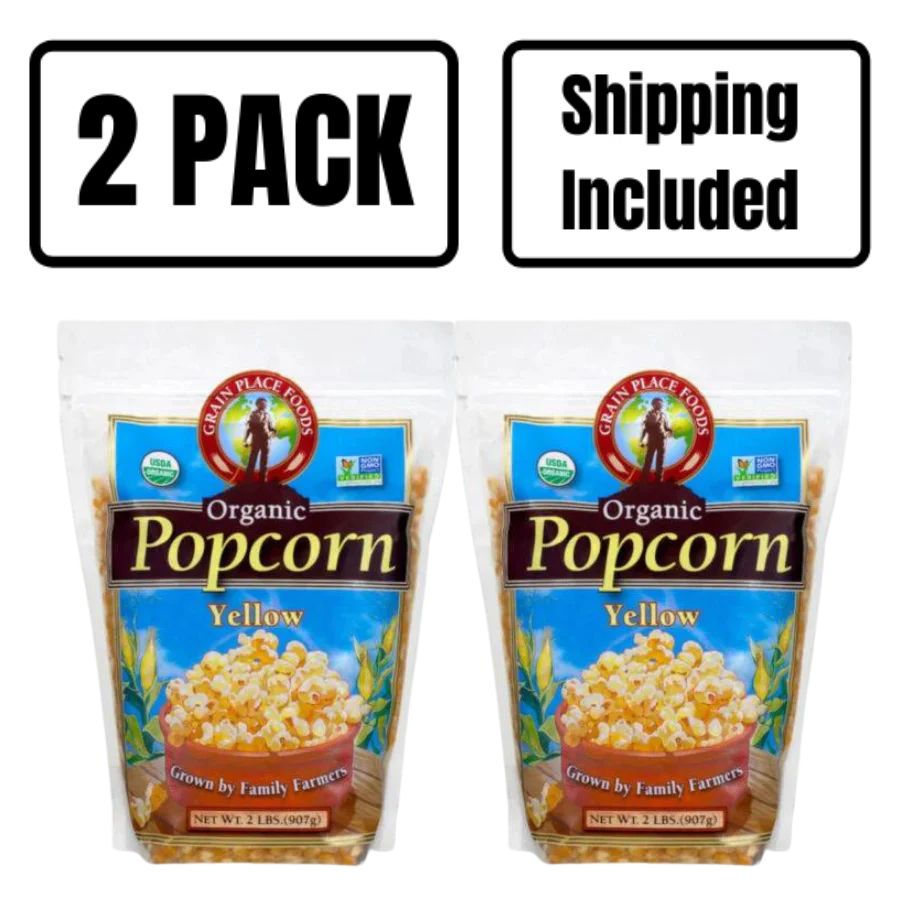 Organic Yellow Popcorn Kernals | Pack of 2 | 2 lb | Non-GMO | Shipping Included | Grain Place Foods